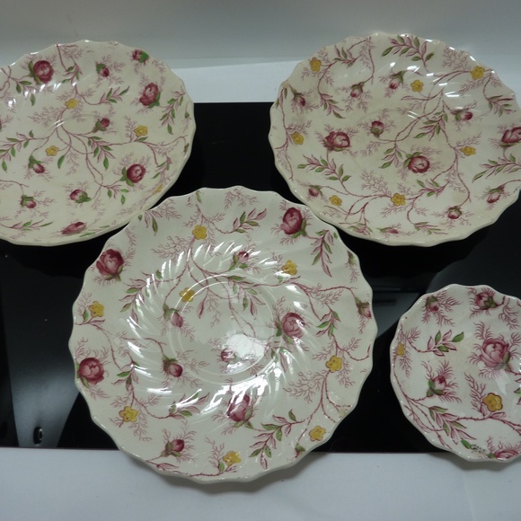 COPELAND Spode Rosebud Chintz 3 Saucer, 1 Spoon Rest - England - Picture 2 of 6